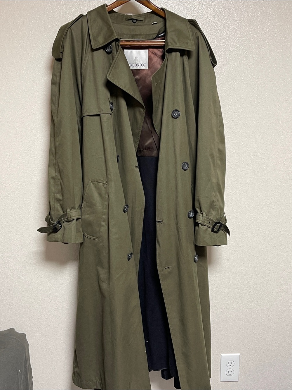 London Fog Men's Olive Green Trench Coat 44 Long